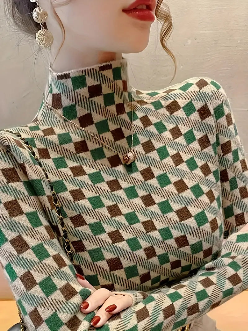 Sweter Damski | Miękki Golf o Dopasowanym Kroju z Wzorem Geometrycznym