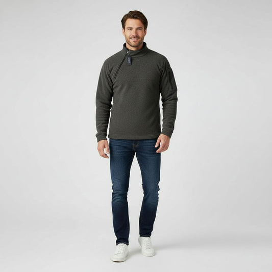 Sweter Męski | Polar z Pół Zamkiem i Wysokim Kołnierzem