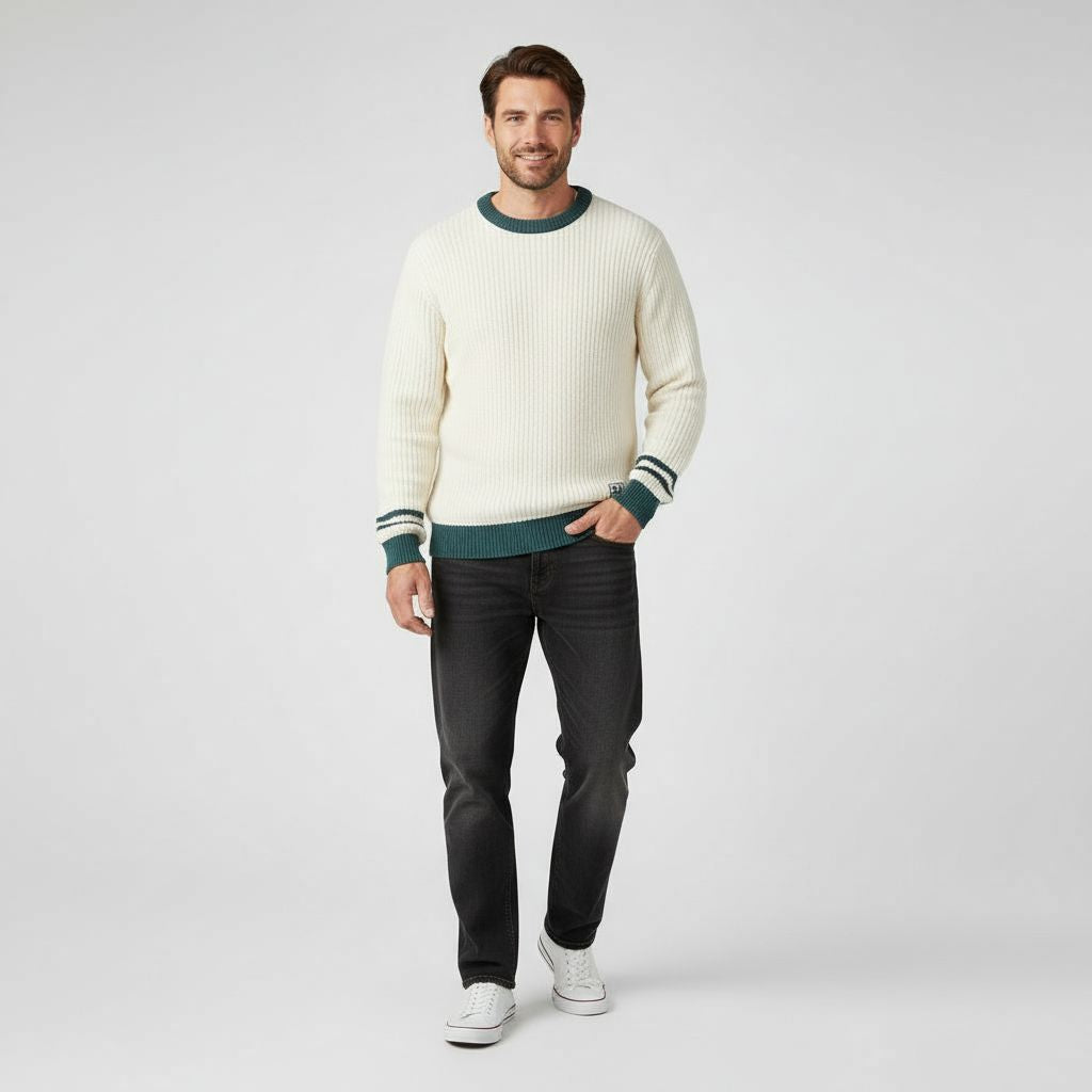 Sweter Męski | Luźny Oversize'owy Krój ze Sportowymi Paskami na Jesień