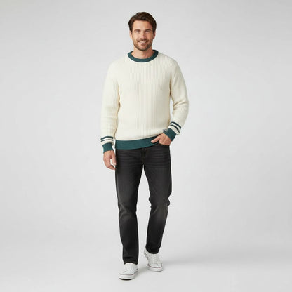 Sweter Męski | Luźny Oversize'owy Krój ze Sportowymi Paskami na Jesień