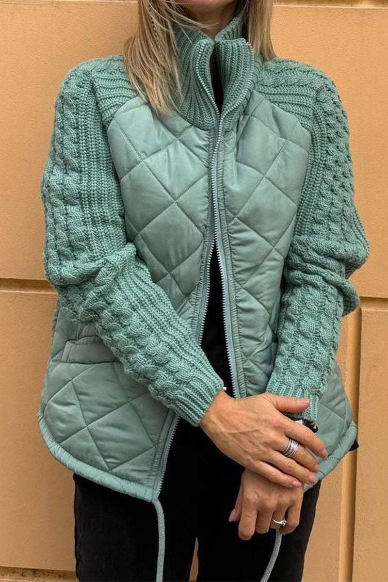 Sweter Damski | Zapinany na Zamek z Wzorem Patchworkowym z Przodu