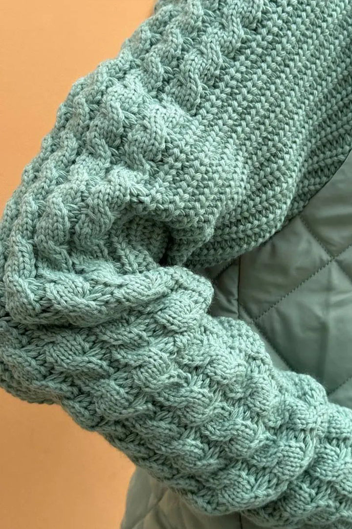 Sweter Damski | Zapinany na Zamek z Wzorem Patchworkowym z Przodu