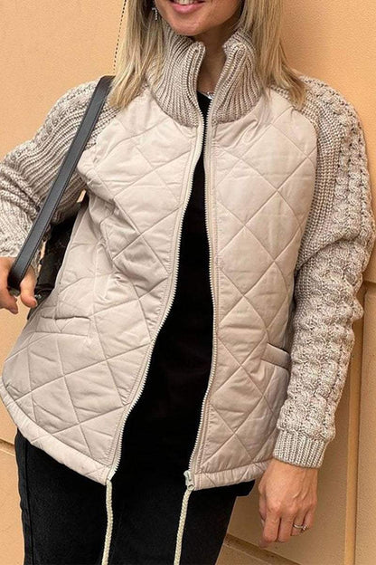 Sweter Damski | Zapinany na Zamek z Wzorem Patchworkowym z Przodu
