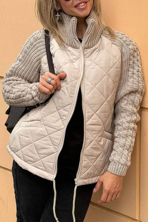 Sweter Damski | Zapinany na Zamek z Wzorem Patchworkowym z Przodu