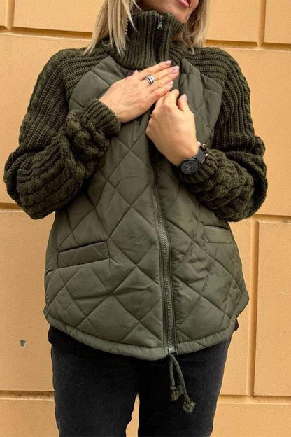 Sweter Damski | Zapinany na Zamek z Wzorem Patchworkowym z Przodu