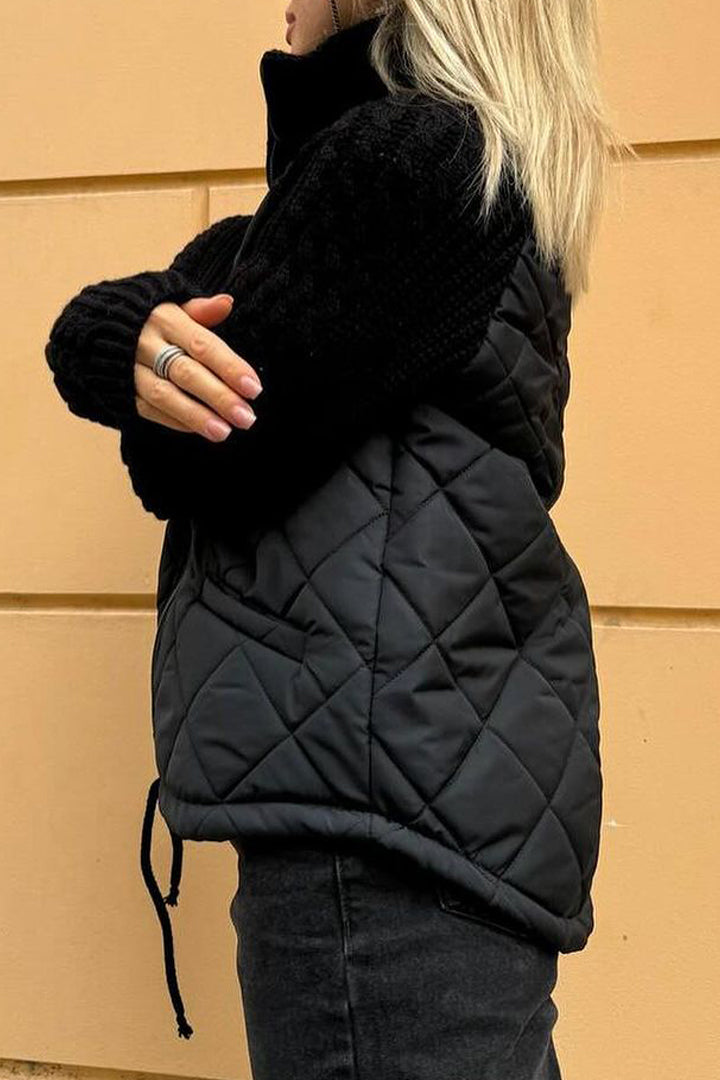 Sweter Damski | Zapinany na Zamek z Wzorem Patchworkowym z Przodu