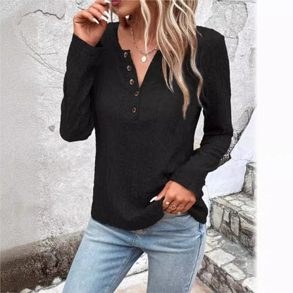 Sweter Damski | Dekolt w Szpic z Guzikami do Codziennego Noszenia