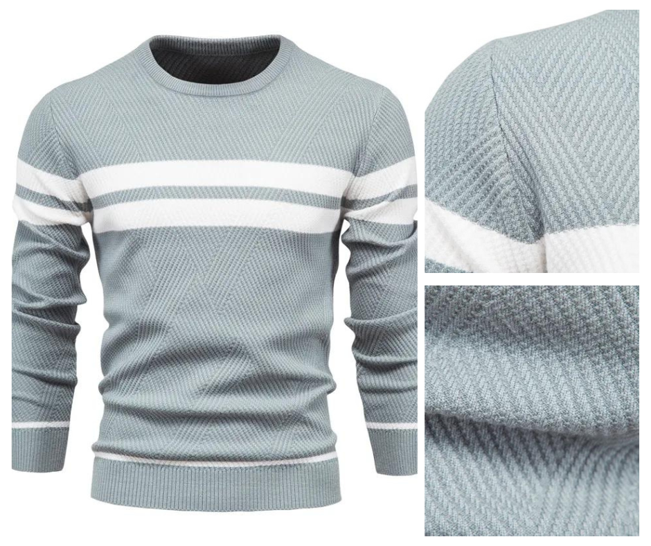 Sweter Męski | Wełna z Dwustopniowym Detalem Kroju