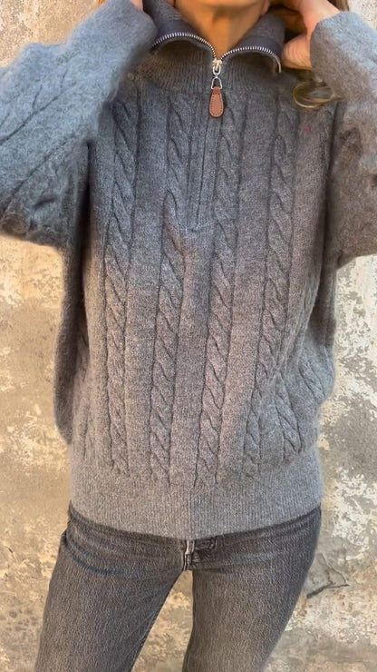 Sweter Damski | Zapinany na Krótki Zamek Błyskawiczny przy Dekolcie