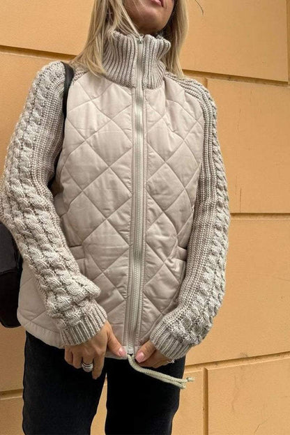 Sweter Damski | Zapinany na Zamek z Wzorem Patchworkowym z Przodu