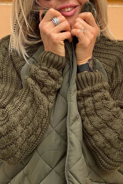 Sweter Damski | Zapinany na Zamek z Wzorem Patchworkowym z Przodu