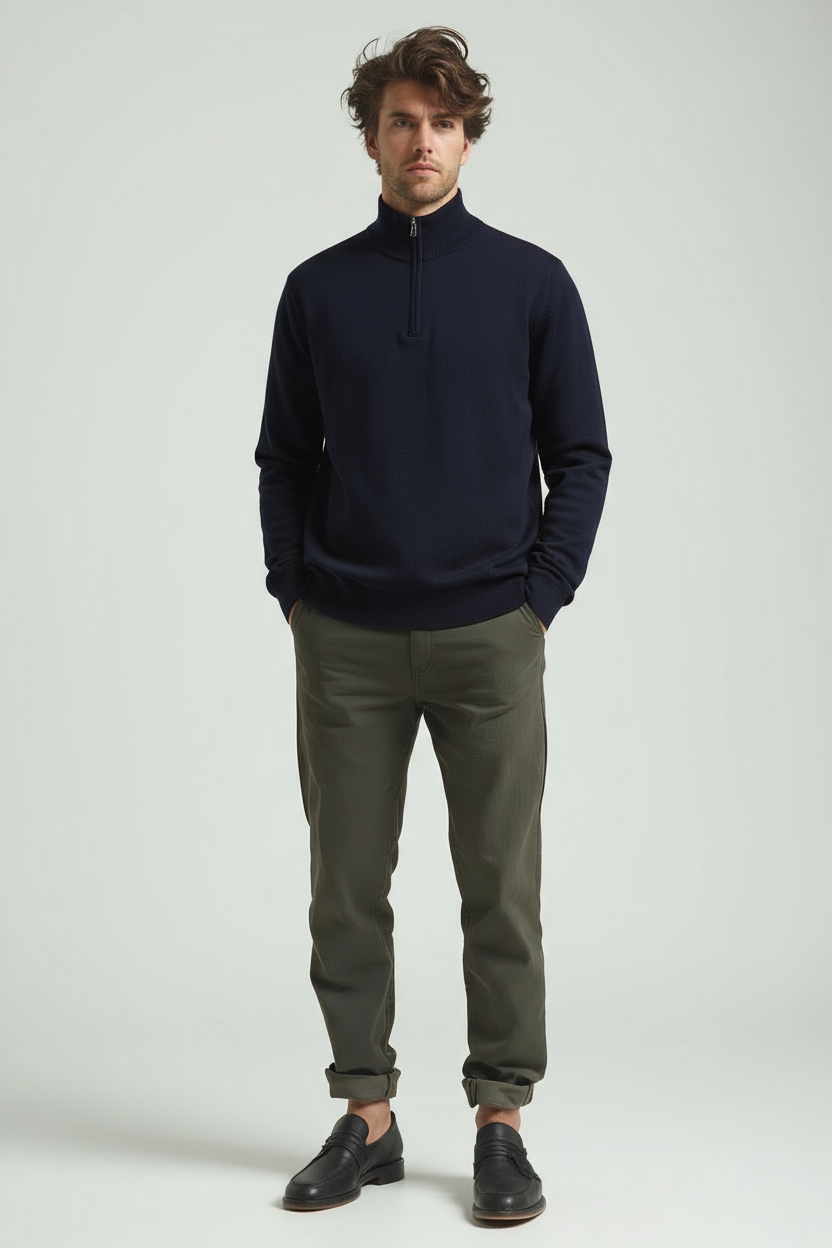 Sweter Męski | Kaptur, Stójka Mock Neck i Krótki Zamek przy Szyi