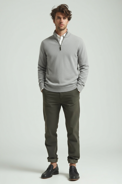 Sweter Męski | Kaptur, Stójka Mock Neck i Krótki Zamek przy Szyi