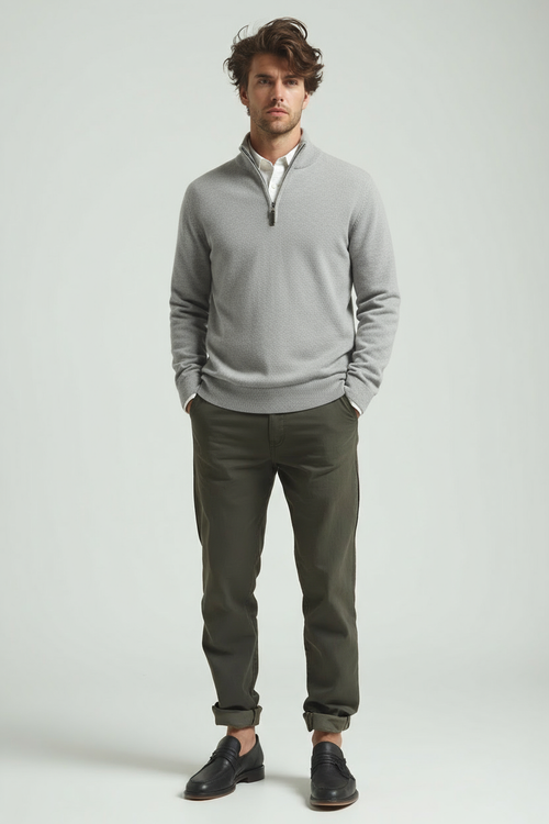 Sweter Męski | Kaptur, Stójka Mock Neck i Krótki Zamek przy Szyi