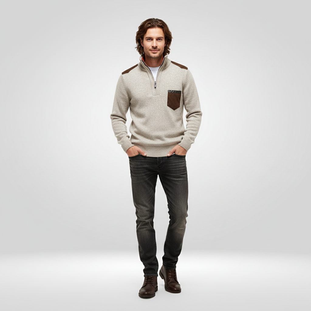 Sweter Męski | Prosta Linia Kroju, Długie Rękawy i Model Pullover